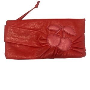 Vintage 80’s zipper faux leather red with pink cherries pouch